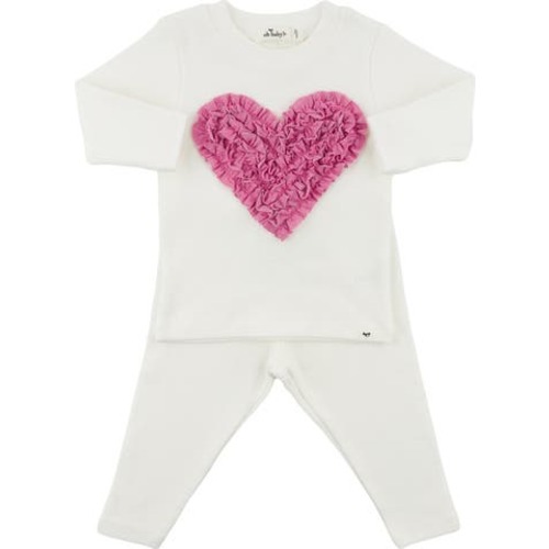Ruffle Heart Bright Pink Sparkle Two Piece Set, 3-6M