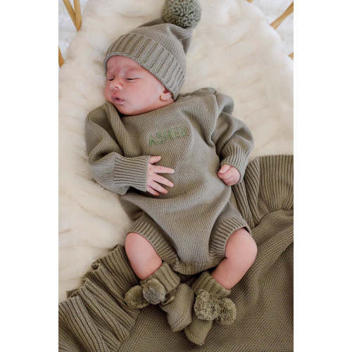 Embroidered Knit Sweater Bubble Romper | Smoke