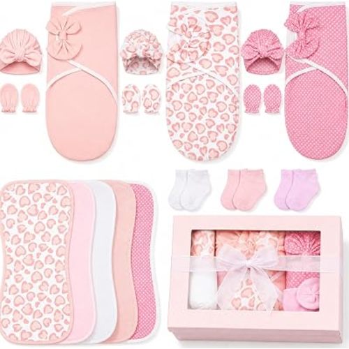 Ramede 18 Pack Newborn Layette Set 100% Cotton Supplies,Pink,Preemie