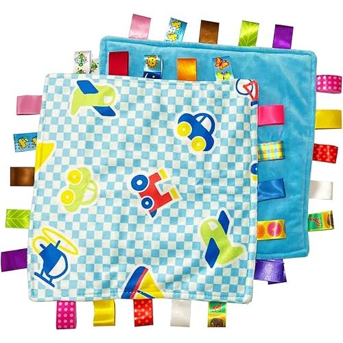 1 PC Soft Baby Tag Blanket,10.4x10.4INCH Cute Taggy Security Blanket, Colorful Label Blanket Gift for Baby(Car)