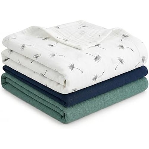 Muslin Swaddle Blankets for Boys Girls, 3 Pack Receiving Baby Blanket Large 47 x 47 inches, Soft Breathable Swaddling Wrap for Unisex Newborn (Floral)