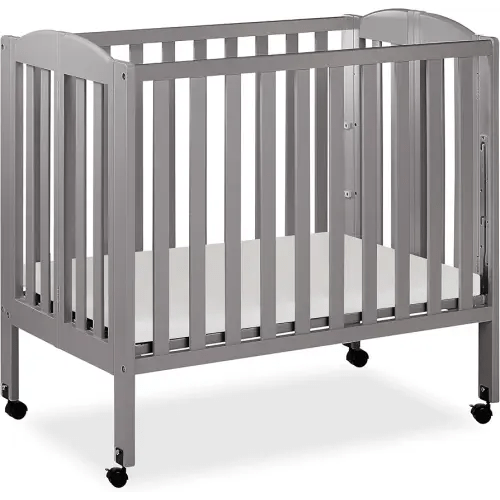 Dream On Me 3 in 1 Portable Folding Stationary Side Crib in Steel Grey, Greenguard Gold Certified, Safety Wheels with Locking Casters, Convertible, 3 Mattress Heights