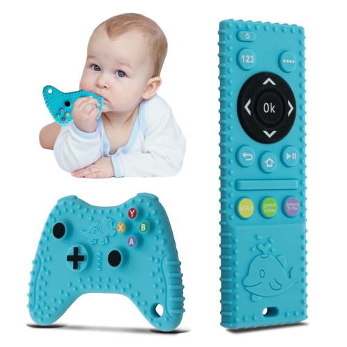 2 Piece Silicone Sensory Chew Remote Control Game Controller Teethers - Blue