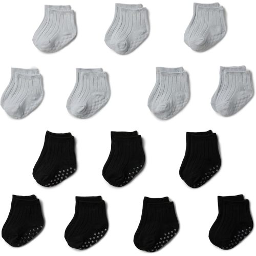 Amazon Essentials Unisex Babies' Non Slip Grip Ribbed Ankle Socks, 14 Pairs