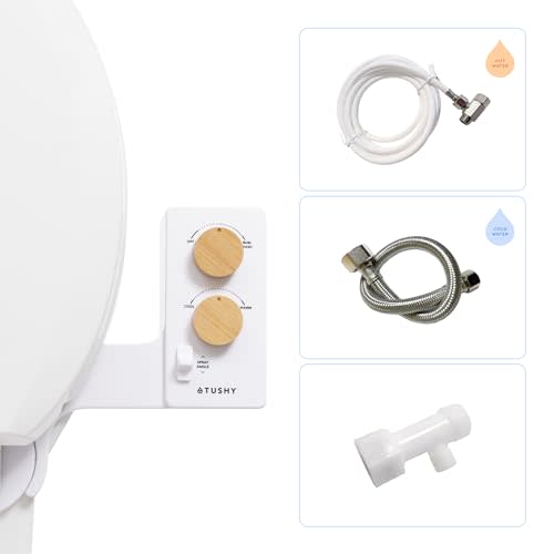 TUSHY Spa Warm Water Bidet Attachment for Toilet. Universal Fit, Easy Install (Requires Sink Access for Optional Temperature Control) Self Cleaning, Adjustable Pressure, Angle Control, Bamboo