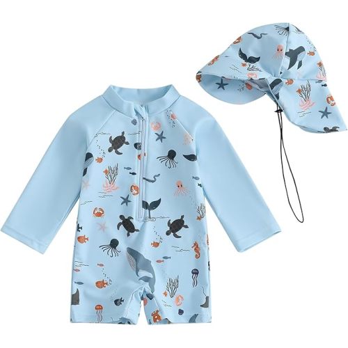 Hnyenmcko Baby/Toddler Boy Rash Guard Swimsuit Long Sleeve One Piece Zipper Swimwear Sunsuit Infant Bathing Suit Beachwear