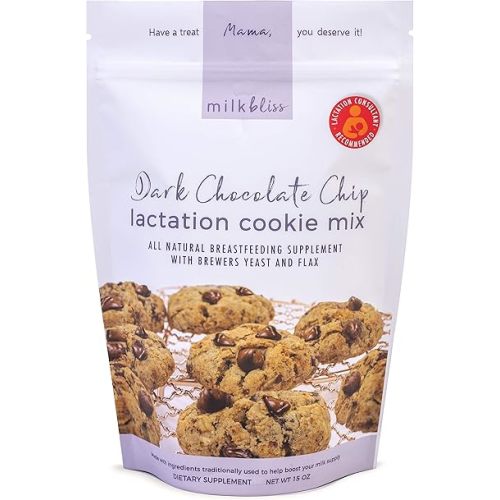 MilkBliss Dark Chocolate Chip Lactation Cookie Mix- Oatmeal Breastfeeding Cookie Supplement Support for Milk Supply Increase 15 oz