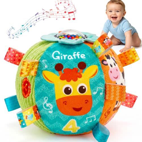 Thremhoo Musical Baby Ball Toy with Sounds & Songs & Record, Sensory Baby Infant Toys 0-3-6-9-12 Months, Tummy Time Crawling Ball Toys for 3 4 5 6 7 8 9 Month Old Baby Boys Girls Birthday Gifts