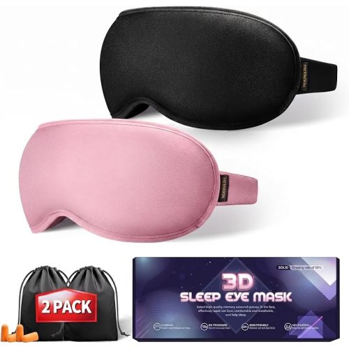 Weighted Eye Mask - 3D Contoured Sleep Masks for Women Men, Blackout Sleeping Eye Mask for Travel, Meditation, Airplane, Memory Foam, Adjustable Strap Pink Black
