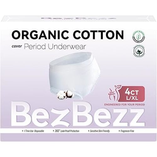 Organic Disposable Period Underwear for Women, Postpartum Panties, Leak Proof Heavy Flow Overnight Diaper, Ultra Soft Keep Dry Fresh, Control Odor, Unscented for Sensitive Skin, Size L/XL