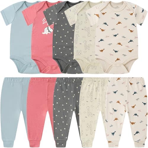 Baby Newborn Layette 10-Piece Sets Cotton Bodysuits Pants Sets for Baby Boys Girls Toddler Unisex Baby Gift Set