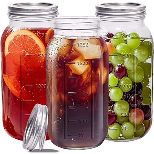 eleganttime 64 oz Mason Jar Wide Mouth 3 Pack,Large Half Gallon Mason Jar with Airtight Lid,Big 1/2 Gallon Big Mason Jars for Canning,Pickling, Fermentation and Preservation