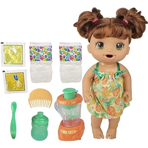 Baby Alive Magical Mixer Baby Doll Tropical Treat with Blender Accessories, Drinks, Wets, Eats, Brown Hair Toy for Kids Ages 3 and Up