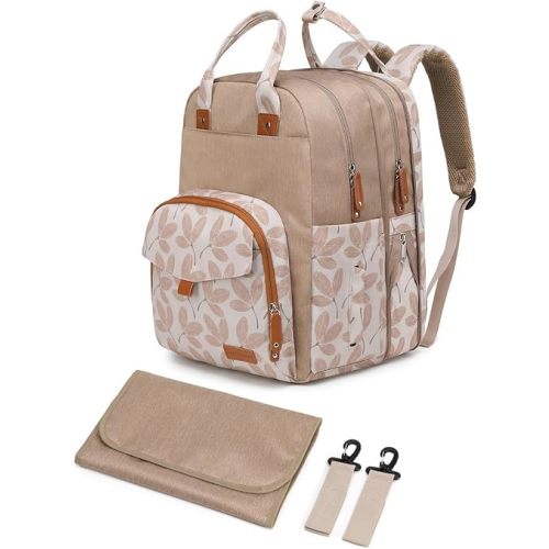 Qualyphant Extra Large Diaper Bag Backpack for Two Kids Twins - Expandable Baby Bag (26-36L), Dual Big Compartments - Includes Changing Pad & Stroller Straps, Unisex Leaf
