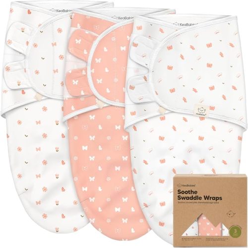 KeaBabies 3pk Organic Baby Swaddles for Newborns, 0.5 TOG Butterflies, 0-3M