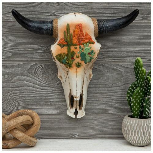 Cow Skull With Desert Scene Wall Decor