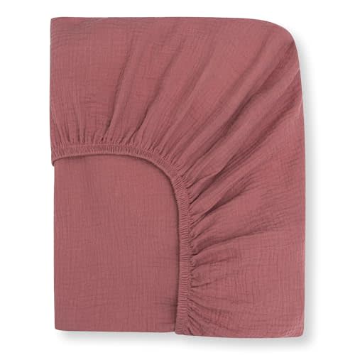 Nora's Nursery Muslin Crib Sheets - 100% Organic Cotton Crib Sheets - Fits Standard Crib and Toddler Bed Mattress Size - Breathable & Fitted Crib Sheet for Baby Girl & Boy - Rose