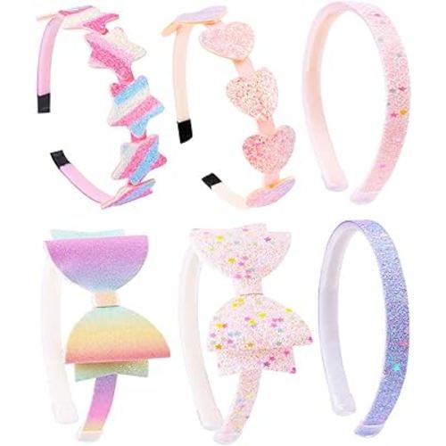 Girls Headbands 6 Pack Headbands for Girls Toddler Headband Pink Hair Bands for Ages 4-12 Little Girl Bow Heart Head Band Hair Accessories Pretty Gifts Cute Trendy Stuff