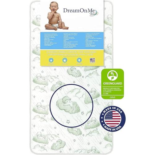 Dream On Me Nirvana Crib Mattress, Inner Spring Coil, Fits Standard Full-Size Cribs & Toddler Beds, Reversible Design, Waterproof Vinyl Cover, GREENGUARD Gold & BSA Certified, 52" x 27" x 6"