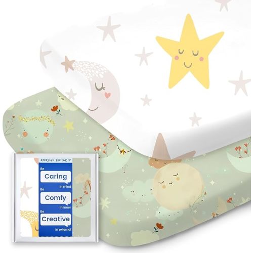 Bassinet Sheets for Baby Boy Girl, TotBasic Buttery Soft Universal Bassinet Fitted Sheet, Compatible with Halo, Mika Micky, Baby Delight, Dream On Me, Maxi COSI and More Bassinet Mattress(Smilingstar)
