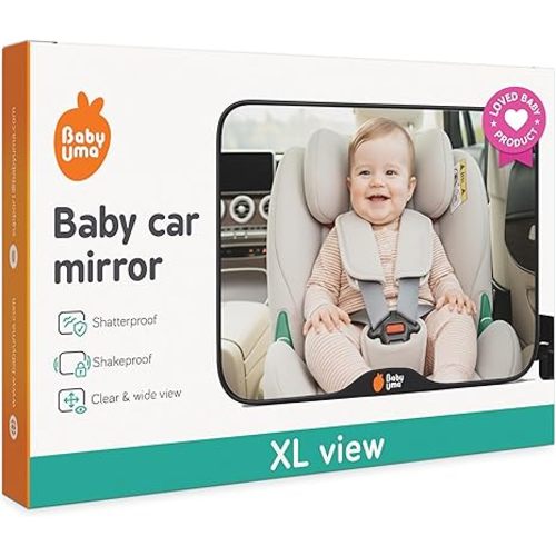 Baby Uma Baby Car Mirror – Shatterproof Backseat Accessory for Rear Facing Infant, Clear Wide View Design for Safe Travel Monitoring