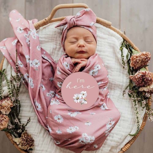 Daisy Organic Baby Jersey Swaddle Wrap & Topknot Set | Snuggle Hunny