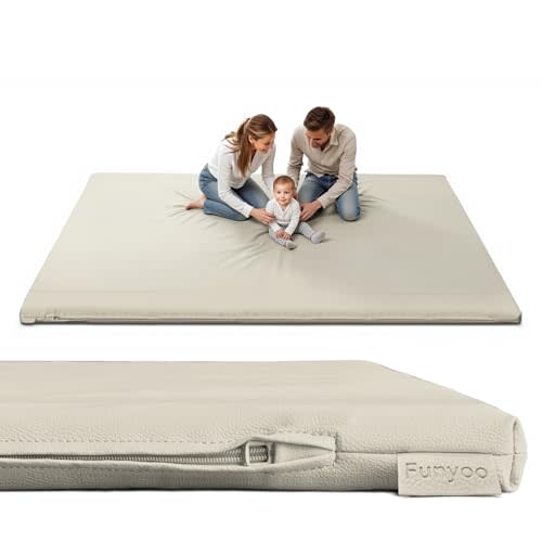 Funyoo Padded 79" ×71" Large Baby Play Mat for Floor, 1.2" Thick Memory Foam Playmat with Soft Vegan Leather Cover, Cushioned Play Mat for 71" x59" Playpens, Grey