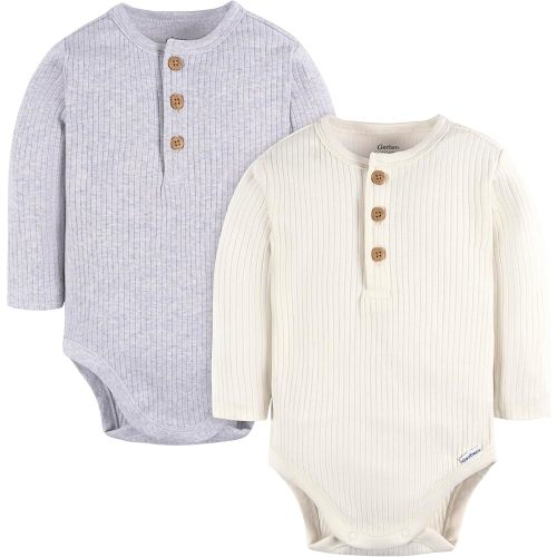 Gerber Baby Boys' 2-Pack Bodysuits, Ivory & Grey Heather, 6-9 Months