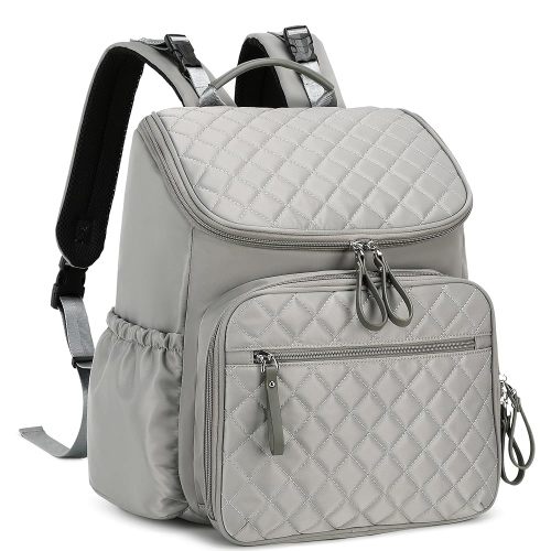 Large Capacity Diaper Bag Backpack with Stroller Buckle, Water-Resistant Travel Baby Bag with Insulated Pockets (Classic, Grey)