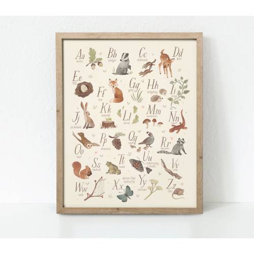 Woodland Alphabet Poster, Woodland Alphabet Print, Woodland Nursery, Enchanted Forest Nursery, Woodland Art Print, Woodland ABC, Printable