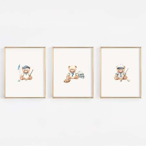 Vintage Sports Teddy Bear Prints | Watercolor Nursery Art – 243 baby®