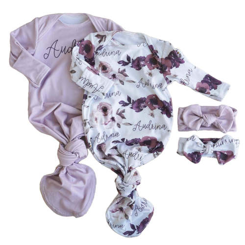 Demi's Floral Personalized (Brooklyn Marie)Newborn Baby Knot Gown