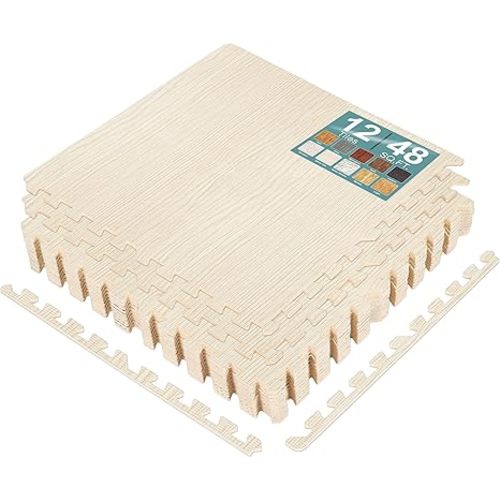 Sorbus Wood Grain Floor Tiles Foam Mat EVA Interlocking Mats Tile 3/8-Inch Thick Flooring Wood Puzzle Exercise Mats w/Borders - Home Playroom Basement, Apartment, Trade Show, Baby, Dance