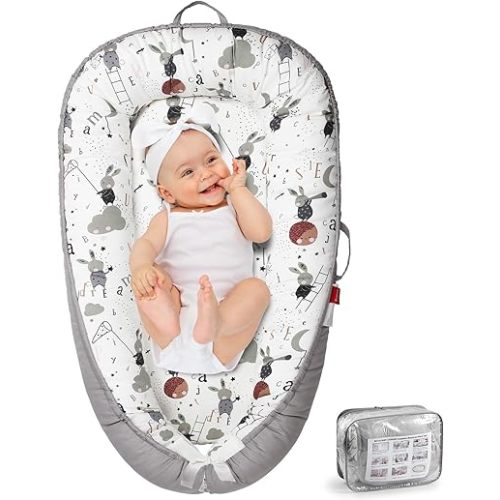 Baby Lounger - Baby Lounger for Newborn 0-24 Months, Breathable & Soft Baby Nest, Portable and Lightweight Infant Lounger for Home and Travel, Ideal Newborn Babies Essentials Baby Shower Gifts