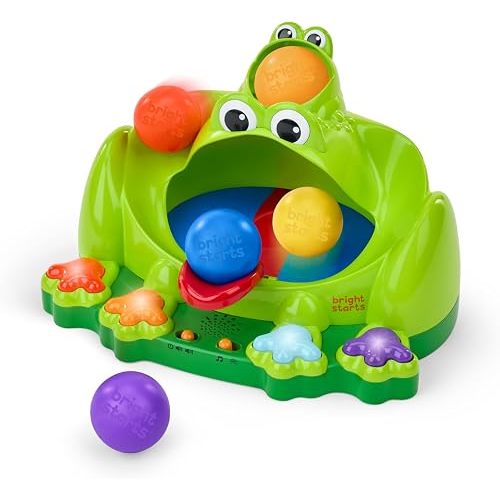 Bright Starts Poppin' Ball Frog Ball Play Toy, Launching, Bouncing & Ramp Racer Toy, Crawl and Chase, Unisex, 6 Months+