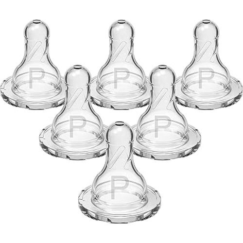 Dr. Brown’s Natural Flow Preemie Flow Narrow Baby Bottle Silicone Nipple, Slowest Flow, 0m+, 100% Silicone Bottle Nipple, 6 Count(Pack of 1)