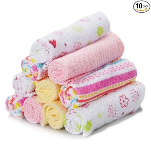 Spasilk Washcloths for Newborn Boys and Girls, Soft Terry Baby Washcloths, Baby Essentials, Ideal, Pink Lines, Pack of 10