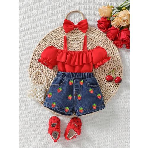 2pcs/Set Fashionable Casual Denim Pants & Bow Decor Outfit For Baby Girls | SHEIN