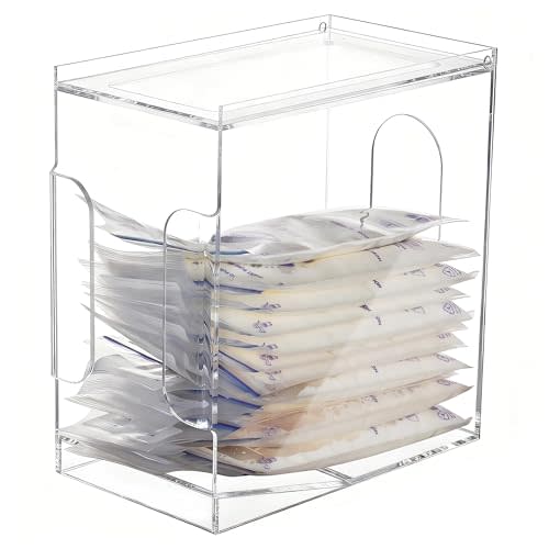 Heyrelda Freezer Organizer for Breastmilk Storage Bags, Freezer Storage Organizer and Tower for Breast Milk Storage Bags, Acrylic First-in First-Out Container with Tray to Freezing Breastmilk, Clear