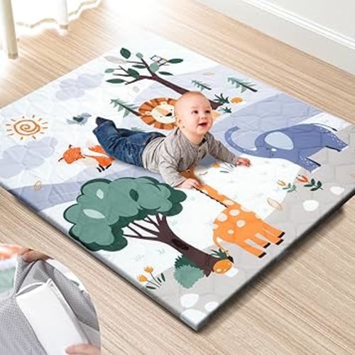 Premium Foam Baby Play Mat 47" x 47" – Removable & Machine Washable Cover, Extra Thick Padding Playpen Mat, Non-Slip Crawling Mat, Easy to Clean for Infants, Toddlers & Babies