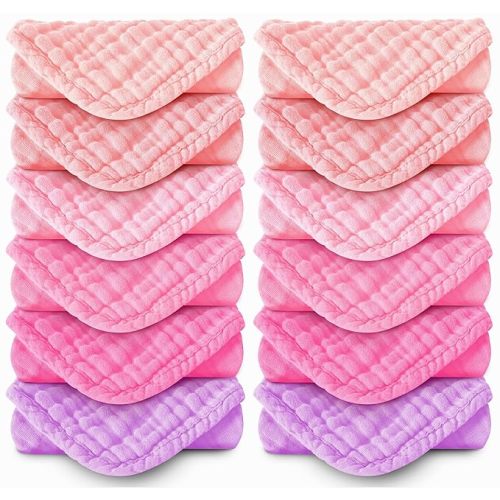 MOON PARK Baby Washcloths, 12 Pack - 12x12 Inches, Small Burp Cloths and Baby Wipes - 100% Cotton Muslin Ultra Soft for Newborn, Infant and Toddlers - Pink, Purple and Sakura Series