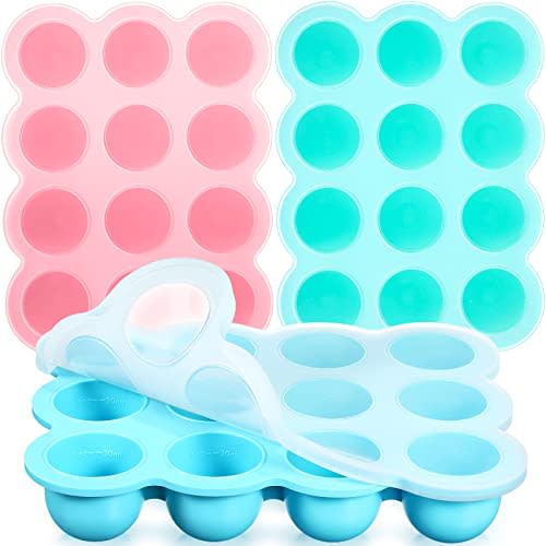 Potchen 3 Pcs Baby Food Storage Container 12 Cup Silicone Baby Food Freezer Tray with Lid Stackable Reusable Silicone Freezer Tray for Food Vegetable Fruit Puree and Breast Milk(Multicolor)