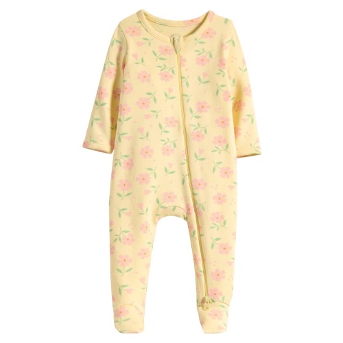 Yellow Pastel Floral 9M Footie Romper