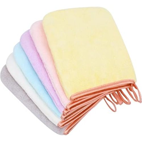 PHOGARY 6 Pack Microfiber Body Wash Mitts, 6×8 Inch Super Absorbent & Soft Face Mitten, Coral Fleece Body Cleansing Bath Spa Cloth, Reusable Makeup Remover Mitt Gloves, 6 Colors