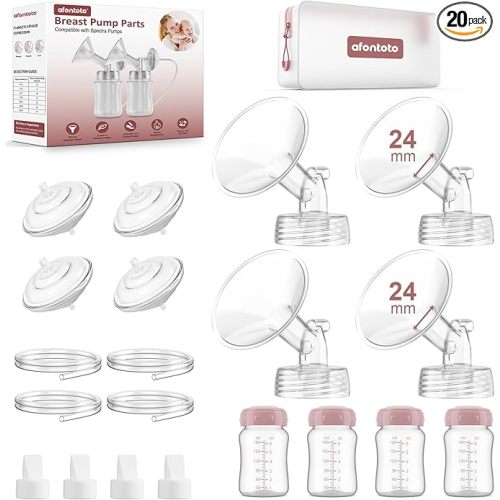 Pump Parts Compatible with Spectra S1/S2/9 Plus Breastpump, 4 Set Replacement Parts for Spectra Include 24mm Flange,Duckbill Valve,Backflow Protector,Tube,Bottle, Not Original Replacement Pump Parts