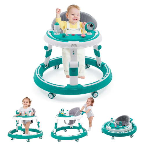 Ealing Foldable Baby Walker, Sit to Stand, Adjustable Height, Activity Center with Music, 6-18 Months