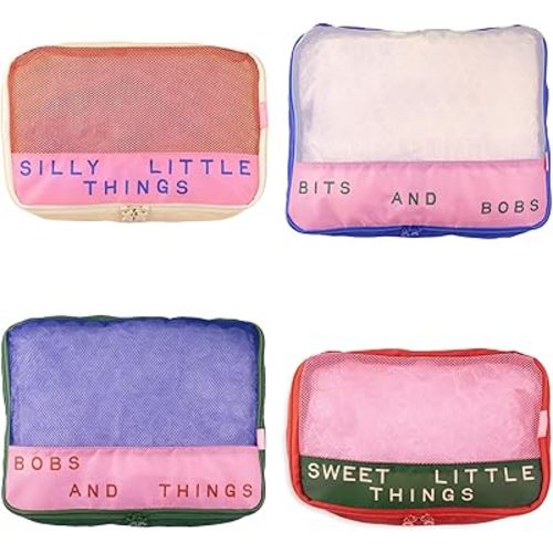 ban.do Getaway Polyester and Mesh Packing Cube Set, Includes 4 Foldable Luggage Organizers in Various Sizes, Bits and Bobs