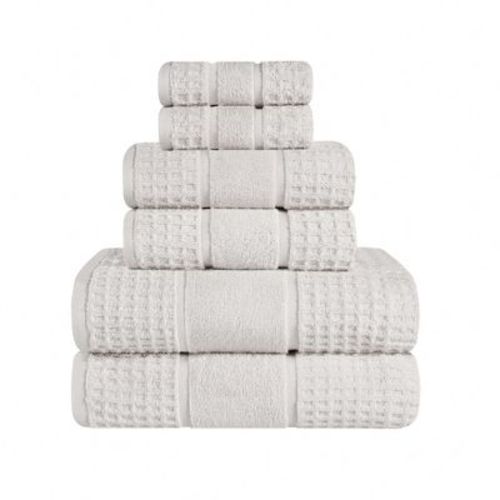 Cotton Zero Twist Waffle Bath Towel Set, Soft Honeycomb Weave, Stone Grey - Blue Nile Mills