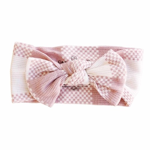 Big Check Bamboo Waffle Knit Large Bow Headwrap | Rosy