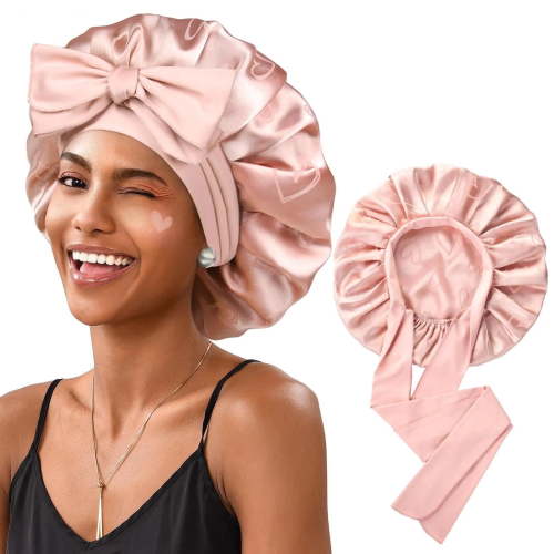 YANIBEST Adjustable Satin Bonnet for Sleeping, Double Layer Silk Bonnet with Tie Band for Women, Sleep Cap Curly Natural Hair
